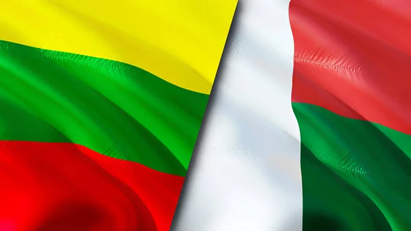 Литва Мадагаскар Wawing Дизайн Флага Литва Мадагаскарский Флаг Фото Обои — стоковое фото