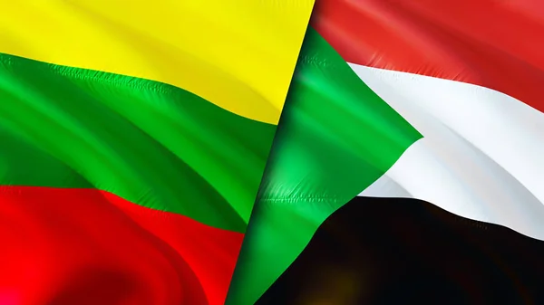 Lithuania and Sudan flags. 3D Waving flag design. Lithuania Sudan flag, picture, wallpaper. Lithuania vs Sudan image,3D rendering. Lithuania Sudan relations alliance and Trade,travel,tourism concep