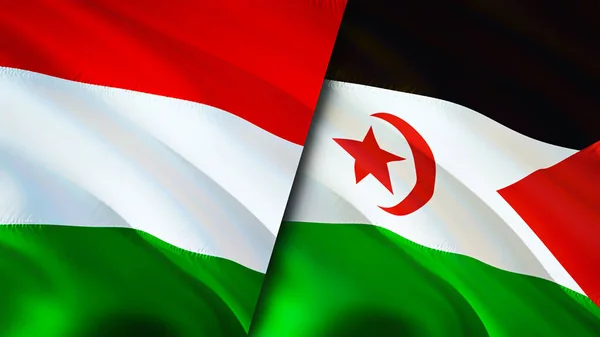 Hungary and Western Sahara flags. 3D Waving flag design. Hungary Western Sahara flag, picture, wallpaper. Hungary vs Western Sahara image,3D rendering. Hungary Western Sahara relations alliance an