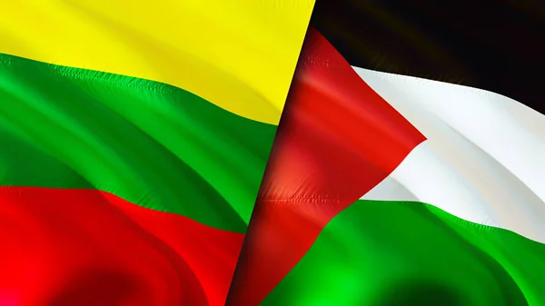 Lithuania Palestine Flags Waving Flag Design Lithuania Palestine Flag Picture — Stock Photo, Image