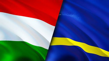 Macaristan ve Curacao bayrakları. 3 boyutlu dalgalanan bayrak tasarımı. Macaristan Curacao bayrağı, resim, duvar kağıdı. Macaristan, Curacao 'ya karşı, görüntü 3D. Macaristan Curacao ilişkileri ittifak ve ticaret, seyahat, turizm konsepti