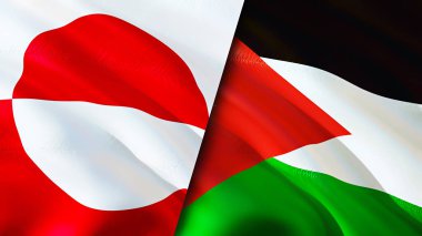 Grönland ve Ürdün bayrakları. 3 boyutlu dalgalanan bayrak tasarımı. Grönland Jordan bayrağı, resim, duvar kağıdı. Grönland, Jordan 'a karşı, görüntü 3 boyutlu. Grönland Ürdün ilişkileri ittifak ve ticaret, seyahat, turnuva