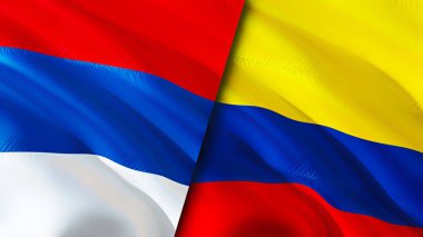 Sırbistan ve Kolombiya bayrakları. 3 boyutlu dalgalanan bayrak tasarımı. Sırbistan Kolombiya bayrağı, resmi, duvar kağıdı. Sırbistan Kolombiya 'ya karşı imaj, 3D canlandırma. Sırbistan Kolombiya ilişkileri ittifak ve ticaret, seyahat ve turizm consepti