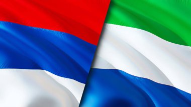 Sırbistan ve Sierra Leone bayrakları. 3 boyutlu dalgalanan bayrak tasarımı. Sırbistan Sierra Leone bayrağı, resmi, duvar kağıdı. Sırbistan, Sierra Leone 'ye karşı, görüntü 3D. Sırbistan Sierra Leone ilişkileri bir ittifak