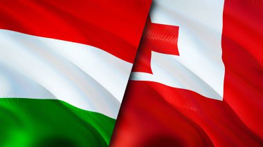 Macaristan ve Tonga bayrakları. 3 boyutlu dalgalanan bayrak tasarımı. Macaristan Tonga bayrağı, resim, duvar kağıdı. Macaristan, Tonga 'ya karşı, görüntü 3 boyutlu. Macaristan Tonga ilişkileri ittifak ve ticaret, seyahat, turizm konsepti