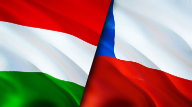 Macaristan ve Şili bayrakları. 3 boyutlu dalgalanan bayrak tasarımı. Macaristan Şili bayrağı, resim, duvar kağıdı. Macaristan, Şili 'ye karşı, görüntü 3D. Macaristan Şili ilişkileri ittifak ve ticaret, seyahat, turizm konsepti