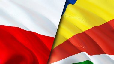 Polonya ve Seyşeller bayrakları. 3 boyutlu dalgalanan bayrak tasarımı. Polonya Seyşeller bayrağı, resim, duvar kağıdı. Polonya, Seyşeller 'in 3D görüntüsüne karşı. Polonya Seyşeller ilişkileri ittifak ve ticaret, seyahat, turnuva