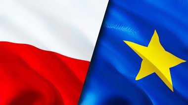 Polonya ve DR Kongo bayrakları. 3 boyutlu dalgalanan bayrak tasarımı. Polonya DR Kongo bayrağı, resim, duvar kağıdı. Polonya, DR Kongo 'ya karşı, görüntü 3D. Polonya DR Kongo ilişkileri ittifak ve ticaret, seyahat, turizm konsepti