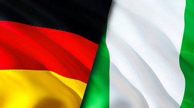 Almanya ve Nijerya bayrakları. 3 boyutlu dalgalanan bayrak tasarımı. Almanya Nijerya bayrağı, resim, duvar kağıdı. Almanya, Nijerya 'ya karşı, görüntü 3 boyutlu. Almanya Nijerya ilişkileri ittifak ve ticaret, seyahat, turizm konsepti