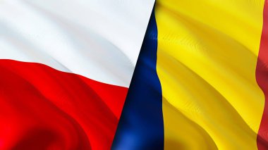 Polonya ve Çad bayrakları. 3 boyutlu dalgalanan bayrak tasarımı. Polonya Çad bayrağı, resim, duvar kağıdı. Polonya, Chad 'e karşı, görüntü 3 boyutlu. Polonya Çad ilişkileri ittifak ve ticaret, seyahat, turizm konsepti