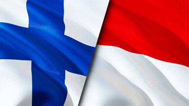 Finlandiya ve Monako bayrakları. 3 boyutlu dalgalanan bayrak tasarımı. Finlandiya Monako bayrağı, resim, duvar kağıdı. Finlandiya, Monako 'ya karşı, görüntü 3 boyutlu. Finlandiya Monako ilişkileri ittifak ve ticaret, seyahat, turizm danışmanlığı