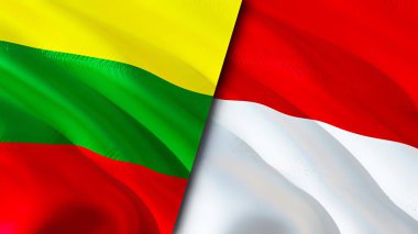 Litvanya ve Monako bayrakları. 3 boyutlu dalgalanan bayrak tasarımı. Litvanya Monako bayrağı, resim, duvar kağıdı. Litvanya, Monako 'ya karşı, görüntü 3 boyutlu. Litvanya Monako ilişkileri ittifak ve ticaret, seyahat, turnuva