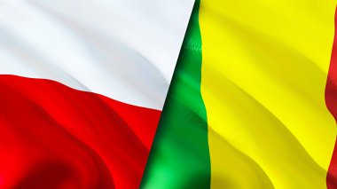 Polonya ve Mali bayrakları. 3 boyutlu dalgalanan bayrak tasarımı. Polonya Mali bayrağı, resim, duvar kağıdı. Polonya, Mali 'ye karşı, görüntü 3D. Polonya Mali ilişkileri ittifak ve ticaret, seyahat, turizm konsepti