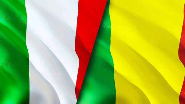 Olaszország Mali Zászlók Integető Zászló Design Olaszország Mali Zászló Kép — Stock Fotó