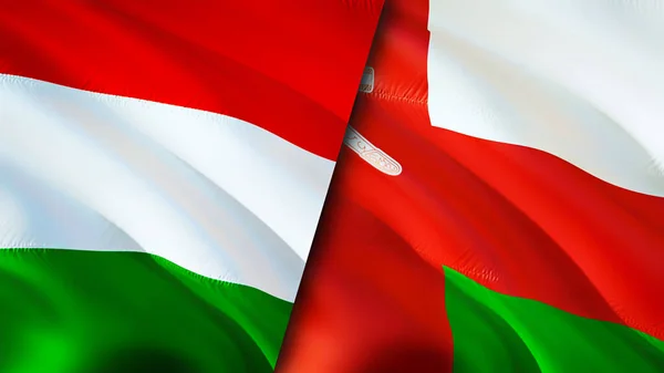 Magyarország Omán Zászlók Integető Zászló Design Magyarország Omán Zászló Kép — Stock Fotó