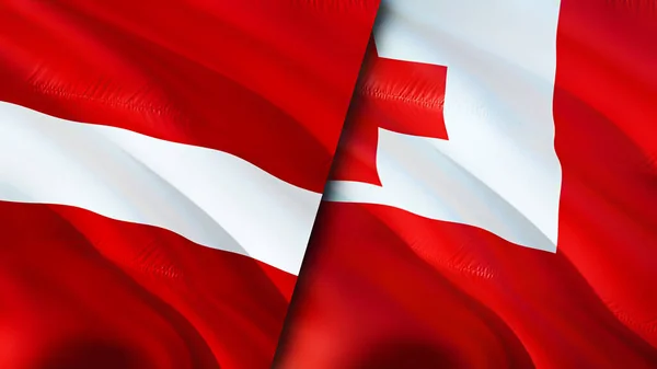 Latvia and Tonga flags. 3D Waving flag design. Latvia Tonga flag, picture, wallpaper. Latvia vs Tonga image,3D rendering. Latvia Tonga relations alliance and Trade,travel,tourism concep