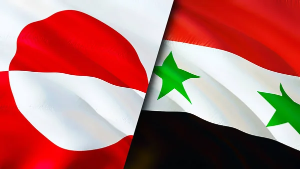 Greenland and Syria flags. 3D Waving flag design. Greenland Syria flag, picture, wallpaper. Greenland vs Syria image,3D rendering. Greenland Syria relations alliance and Trade,travel,tourism concep