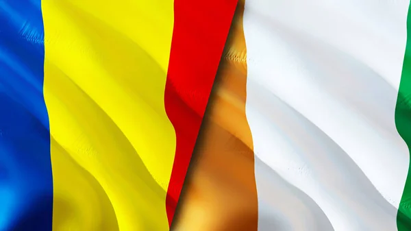 Románia Elefántcsontpart Lobogói Integető Zászló Design Románia Elefántcsontpart Zászló Kép — Stock Fotó