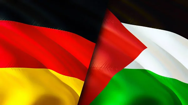 Germany and Palestine flags. 3D Waving flag design. Germany Palestine flag, picture, wallpaper. Germany vs Palestine image,3D rendering. Germany Palestine relations alliance and Trade,travel,touris