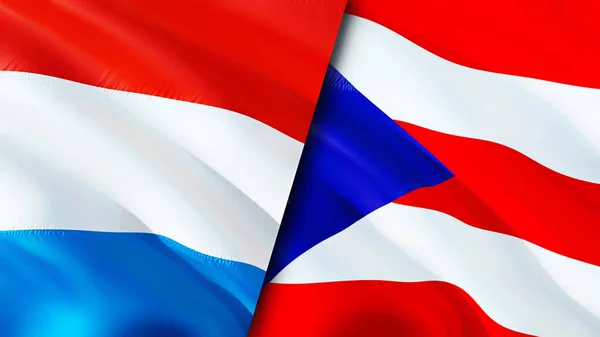 Bandiere Lussemburgo Porto Rico Progettazione Bandiera Sventolante Lussemburgo Porto Rico — Foto Stock