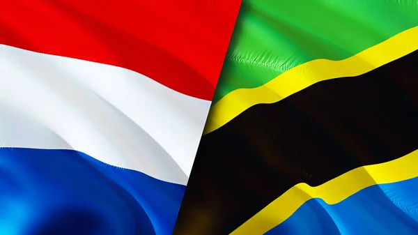Bandeiras Dos Países Baixos Tanzânia Acenando Design Bandeira Holanda Tanzânia — Fotografia de Stock