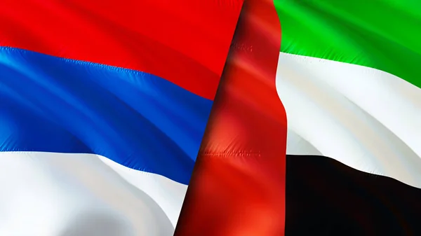 Sırbistan Birleşik Arap Emirlikleri Bayrakları Boyutlu Dalgalanan Bayrak Tasarımı Sırbistan — Stok fotoğraf