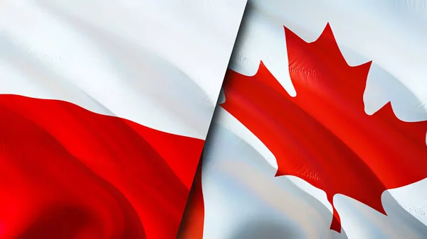 Banderas Polonia Canadá Diseño Banderas Waving Polonia Canadá Bandera Foto — Foto de Stock