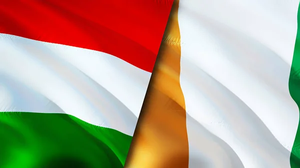 Magyarország Elefántcsontpart Zászlói Integető Zászló Design Magyarország Elefántcsontpart Zászló Kép — Stock Fotó