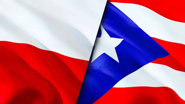 Poland Puerto Rico Flags Waving Flag Design Poland Puerto Rico — Stock Photo, Image