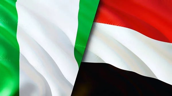 Flaggen Nigerias Und Des Jemen Fahnenschwenken Nigeria Jemen Flagge Bild — Stockfoto