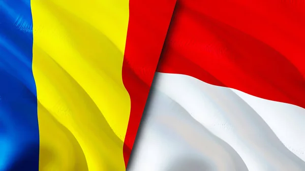 Σημαίες Ρουμανίας Και Μονακό Σχεδιασμός Τρισδιάστατης Κυματιστή Σημαίας Ρουμανία Σημαία — Φωτογραφία Αρχείου