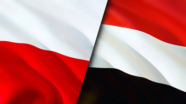 Флаги Польши Йемена Wawing Дизайн Флага Польша Йемен Флаг Фото — стоковое фото