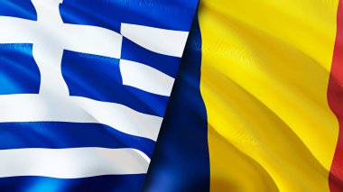 Yunanistan ve Çad bayrakları. 3 boyutlu dalgalanan bayrak tasarımı. Yunanistan Çad bayrağı, resim, duvar kağıdı. Yunanistan, Chad 'e karşı, görüntü 3 boyutlu. Yunanistan Çad ilişkileri ittifak ve Ticaret, seyahat ve turizm consepsi