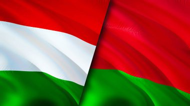 Macaristan ve Beyaz Rusya bayrakları. 3 boyutlu dalgalanan bayrak tasarımı. Macaristan Belarus bayrağı, resim, duvar kağıdı. Macaristan, Belarus 'a karşı, görüntü 3 boyutlu. Macaristan Belarus ilişkileri ittifak ve ticaret, seyahat, turizm konsepti