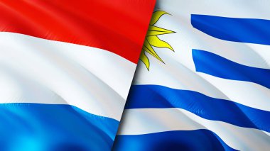 Lüksemburg ve Uruguay bayrakları. 3 boyutlu dalgalanan bayrak tasarımı. Lüksemburg Uruguay bayrağı, resim, duvar kağıdı. Lüksemburg, Uruguay 'a karşı görüntü, 3D görüntüleme. Lüksemburg Uruguay ilişkileri bir ittifak