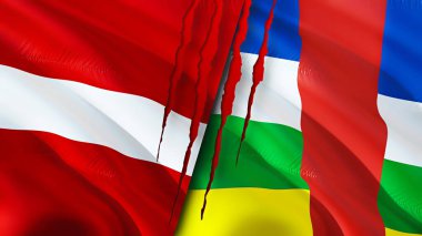 Letonya ve Orta Afrika Cumhuriyeti yara izi kavramına sahip bayraklar. Dalgalanan bayrak, 3 boyutlu görüntüleme. Letonya ve Orta Afrika Cumhuriyeti çatışma konsepti. Letonya Orta Afrika Cumhuriyeti ilişkileri kavramı. fla