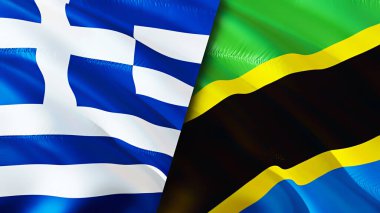 Yunanistan ve Tanzanya bayrakları. 3 boyutlu dalgalanan bayrak tasarımı. Yunanistan Tanzanya bayrağı, resim, duvar kağıdı. Yunanistan, Tanzanya 'ya karşı, görüntü 3D. Yunanistan Tanzanya ilişkileri ittifak ve ticaret, seyahat ve turizm consepti