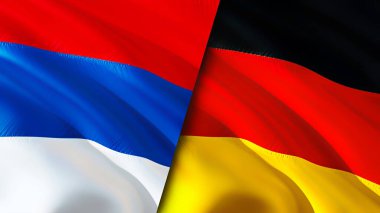 Sırbistan ve Almanya bayrakları. 3 boyutlu dalgalanan bayrak tasarımı. Sırbistan Almanya bayrağı, resmi, duvar kağıdı. Sırbistan, Almanya 'ya karşı imaj ve 3D canlandırma yapıyor. Sırbistan Almanya ile ilişkiler ittifak ve ticaret, seyahat ve turizm kavramları