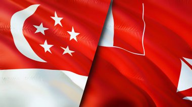 Singapur, Wallis ve Futuna bayrakları. 3 boyutlu dalgalanan bayrak tasarımı. Singapur Wallis ve Futuna bayrağı, resim, duvar kağıdı. Singapur, Wallis ve Futuna 'ya karşı, görüntü 3 boyutlu. Singapur Wallis ve Futun.
