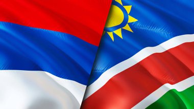 Sırbistan ve Namibya bayrakları. 3 boyutlu dalgalanan bayrak tasarımı. Sırbistan Namibya bayrağı, resmi, duvar kağıdı. Sırbistan Namibya 'ya karşı imaj ve 3D canlandırma. Sırbistan Namibya ilişkileri ittifak ve Ticaret, seyahat ve turizm consepti