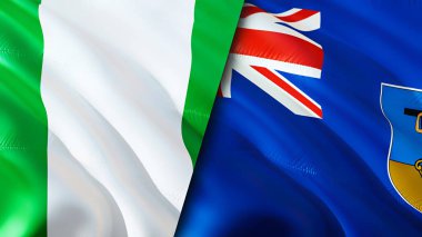 Nijerya ve Montserrat bayrakları. 3 boyutlu dalgalanan bayrak tasarımı. Nijerya Montserrat bayrağı, resim, duvar kağıdı. Nijerya, Montserrat imajına karşı, 3 boyutlu canlandırma. Nijerya Montserrat ilişkileri bir ittifak