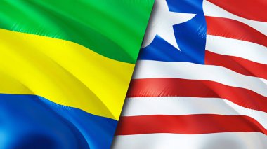 Gabon ve Liberya bayrakları. 3 boyutlu dalgalanan bayrak tasarımı. Gabon Liberya bayrağı, resim, duvar kağıdı. Gabon Liberya 'ya karşı, görüntü 3 boyutlu. Gabon Liberya ilişkileri ittifak ve ticaret, seyahat, turizm konsepti