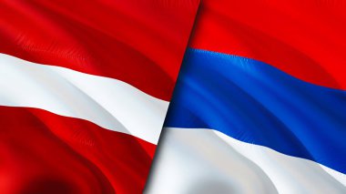 Letonya ve Sırbistan bayrakları. 3 boyutlu dalgalanan bayrak tasarımı. Letonya Sırbistan bayrağı, resim, duvar kağıdı. Letonya Sırbistan 'a karşı imaj, 3D canlandırma. Letonya Sırbistan ilişkileri ittifak ve ticaret, seyahat ve turizm consepsi