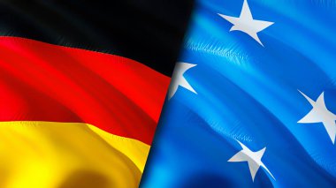 Almanya ve Mikronezya bayrakları. 3 boyutlu dalgalanan bayrak tasarımı. Almanya Mikronezya bayrağı, resim, duvar kağıdı. Almanya, Mikronezya 'ya karşı, görüntü 3 boyutlu. Almanya Mikronezya ilişkileri ittifakı