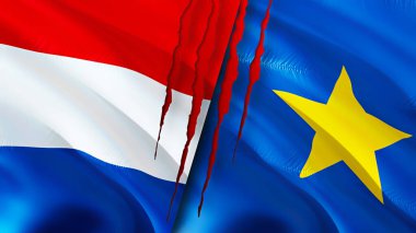 Hollanda ve DR Kongo bayrakları ve yara izi konsepti. Dalgalanan bayrak, 3 boyutlu görüntüleme. Hollanda ve DR Kongo çatışma konsepti. Hollanda DR Kongo ilişkileri konsepti. Hollanda ve DR Cong bayrağı