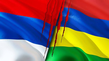 Sırbistan ve Mauritius yara izi kavramına sahip bayraklar. Dalgalanan bayrak, 3 boyutlu görüntüleme. Sırbistan ve Mauritius ihtilaf kavramı. Sırbistan Mauritius ilişkileri kavramı. Sırbistan bayrağı ve Mauritius krizi, savaş, attac