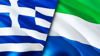 Yunanistan ve Sierra Leone bayrakları. 3 boyutlu dalgalanan bayrak tasarımı. Yunanistan Sierra Leone bayrağı, resim, duvar kağıdı. Yunanistan, Sierra Leone 'ye karşı, görüntü 3D. Yunanistan Sierra Leone ilişkiler ittifakı