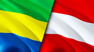 Gabon ve Avusturya bayrakları. 3 boyutlu dalgalanan bayrak tasarımı. Gabon Avusturya bayrağı, resim, duvar kağıdı. Gabon Avusturya 'ya karşı, görüntü 3 boyutlu. Gabon Avusturya ilişkileri ittifak ve ticaret, seyahat, turizm konsepti
