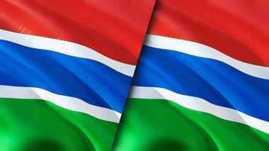 Gambiya ve Gambiya bayrakları. 3 boyutlu dalgalanan bayrak tasarımı. Gambiya Gambiya bayrağı, resim, duvar kağıdı. Gambiya, Gambiya 'ya karşı, görüntü 3 boyutlu. Gambiya Gambiya ilişkileri ittifak ve ticaret, seyahat, turizm konsepti