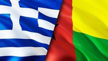 Yunanistan ve Gine Bissau bayrakları. 3 boyutlu dalgalanan bayrak tasarımı. Yunanistan Gine Bissau bayrağı, resim, duvar kağıdı. Yunanistan, Gine Bissau 'ya karşı, görüntü 3D. Yunanistan Gine Bissau ilişkileri bir ittifak
